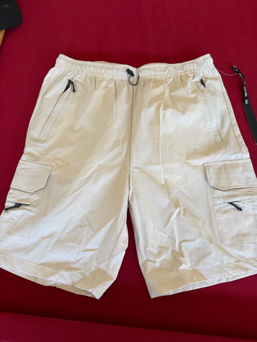 Record Men's Beige Elastic Waist Shorts - Medium